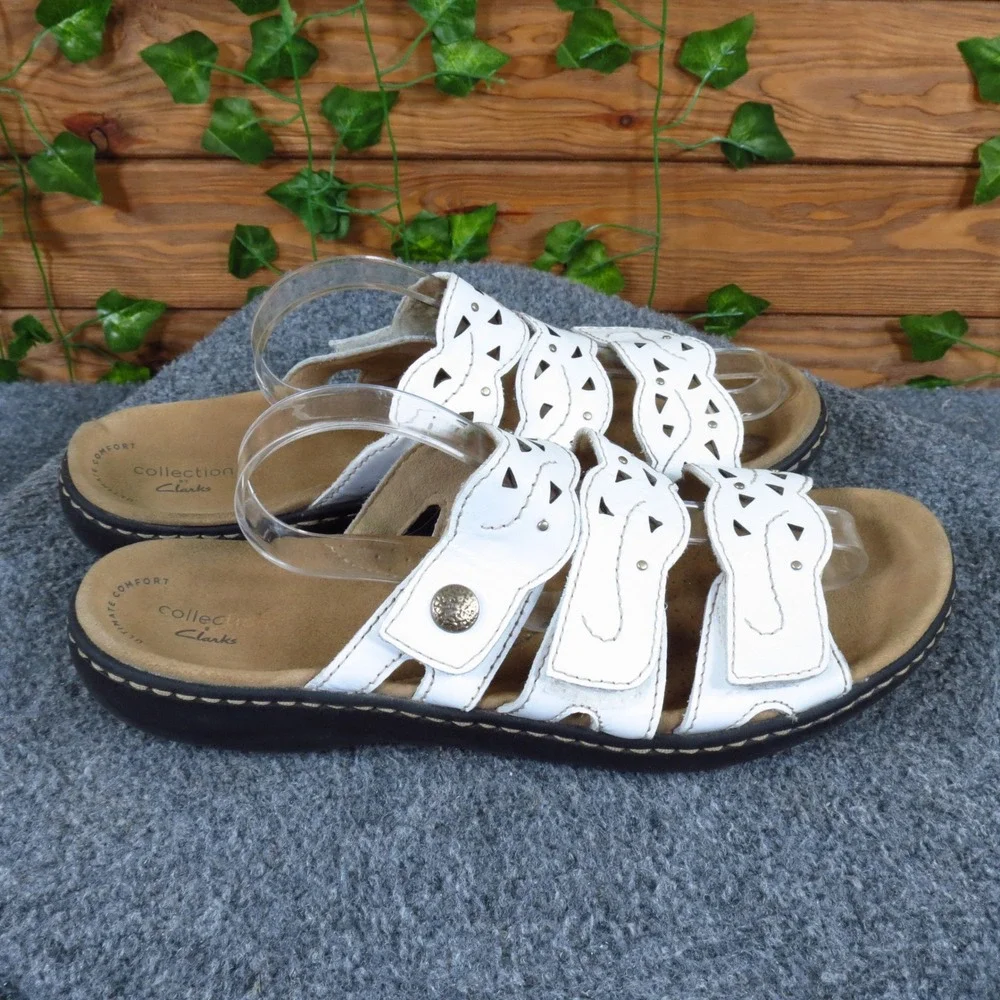 Clarks Leisa Cacti Womens Slide Sandals Size 10 Walking Comfort White Leather